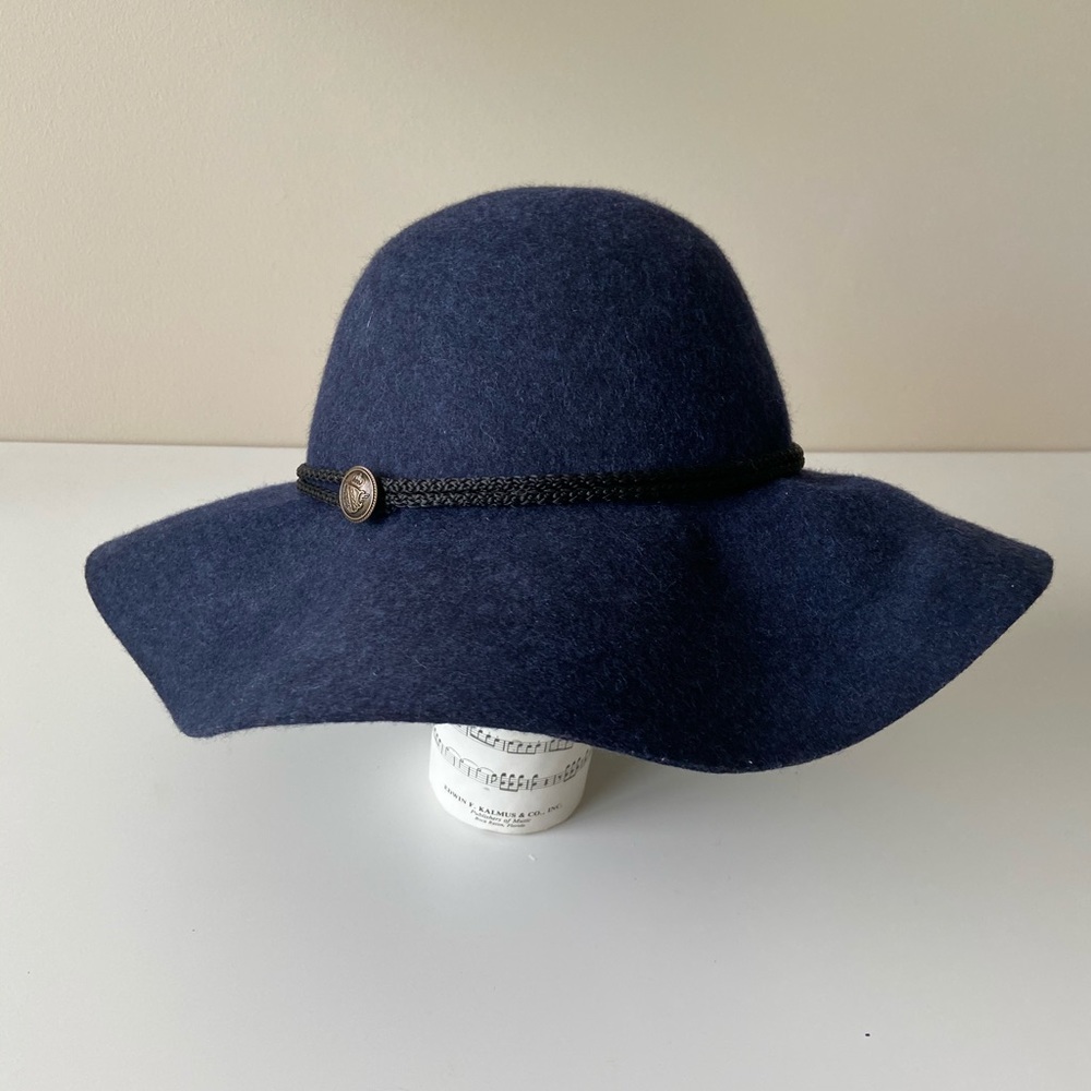 Navy Wool Floppy Wide-brimmed hat